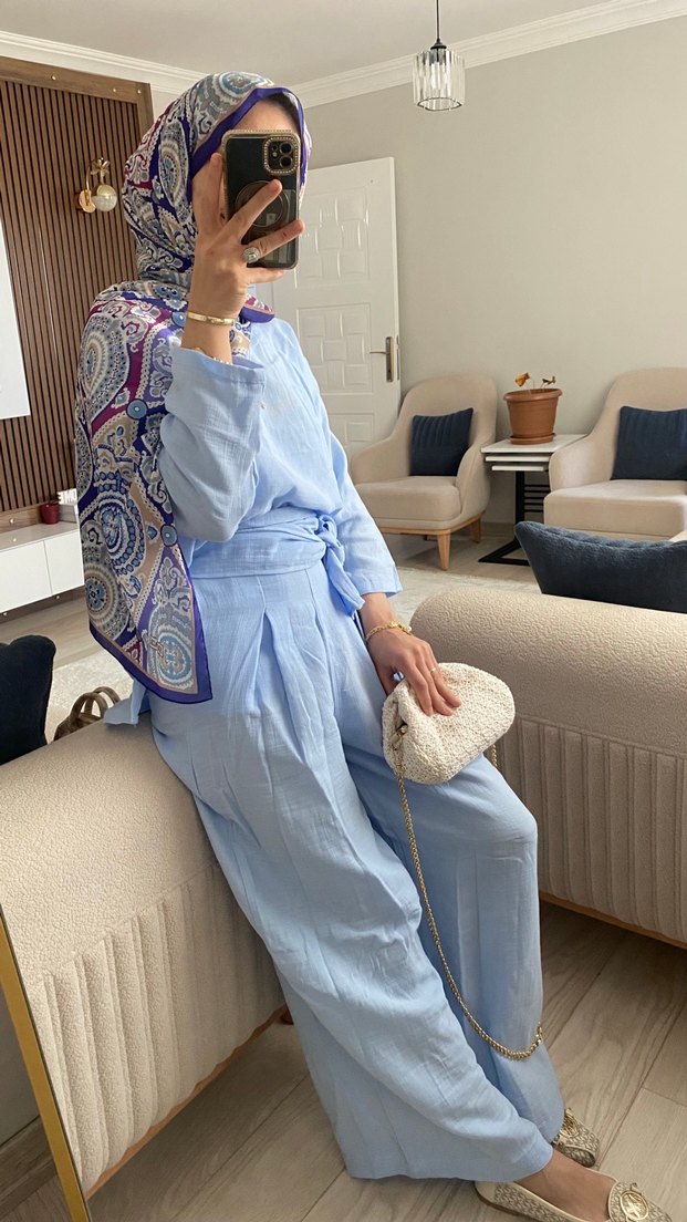 Bohem Mavi Uzun Kollu Bol Kesim Takım - Görsel 2