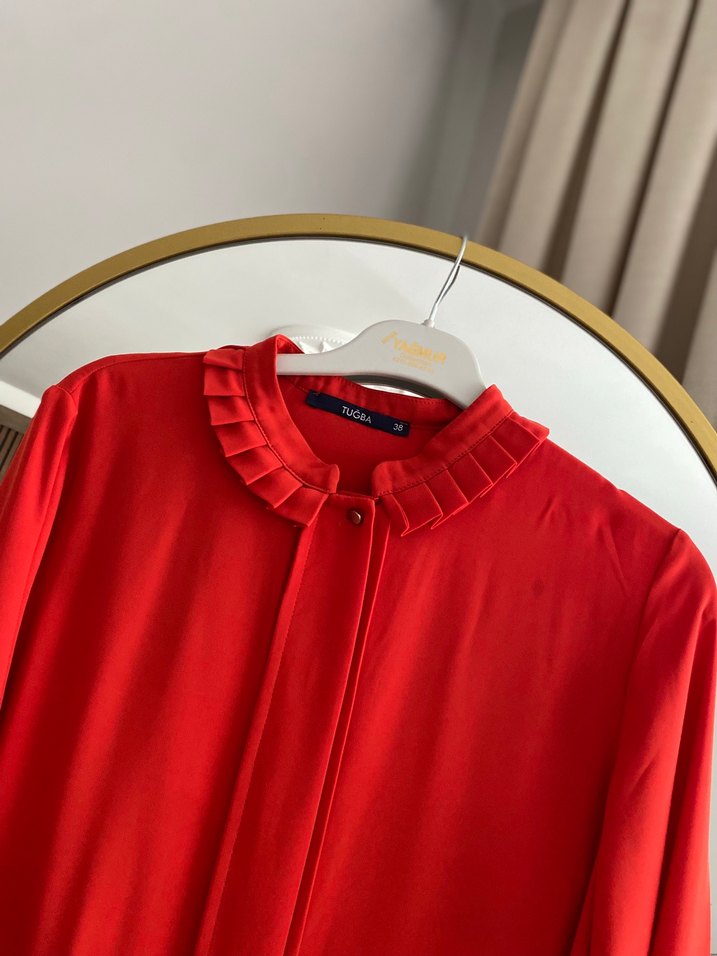 Uzun Kollu Parlak Kırmızı Kadın Tunik - Görsel 3