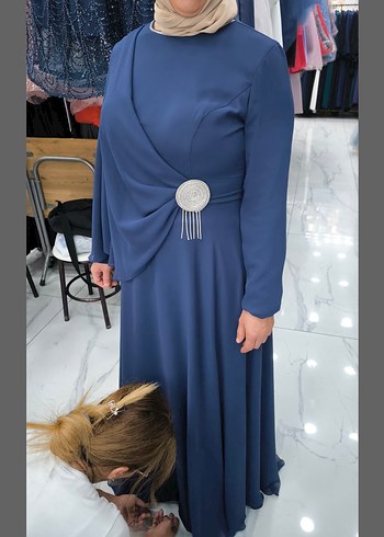 Zara Uzun Lacivert Kadın Abiye Elbise 42 beden