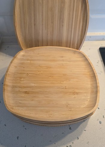 Parlak Bej Ahşap Tabak Seti - Görsel 2