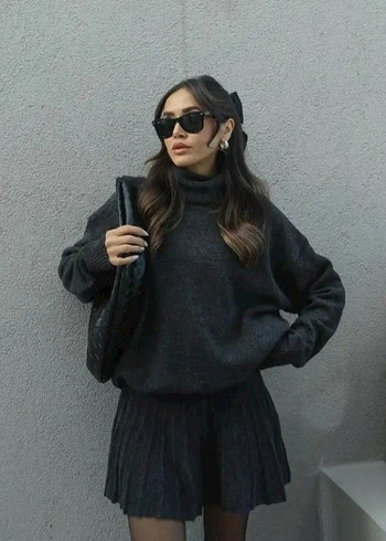 Mango Her beden mevcuttur Boğazlı Oversize Kadın Kazak ve etek takımı