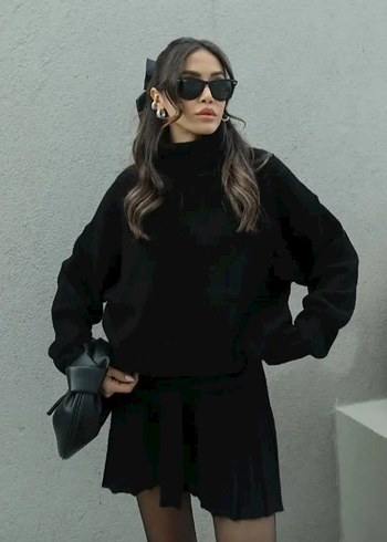 xl Beden siyah Renk Her beden mevcuttur Boğazlı Oversize Kadın Kazak ve etek takımı