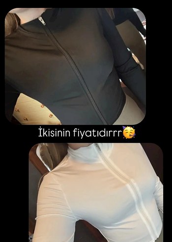 Fermuarlı Siyah beyaz Boğazlı Mini Bluz