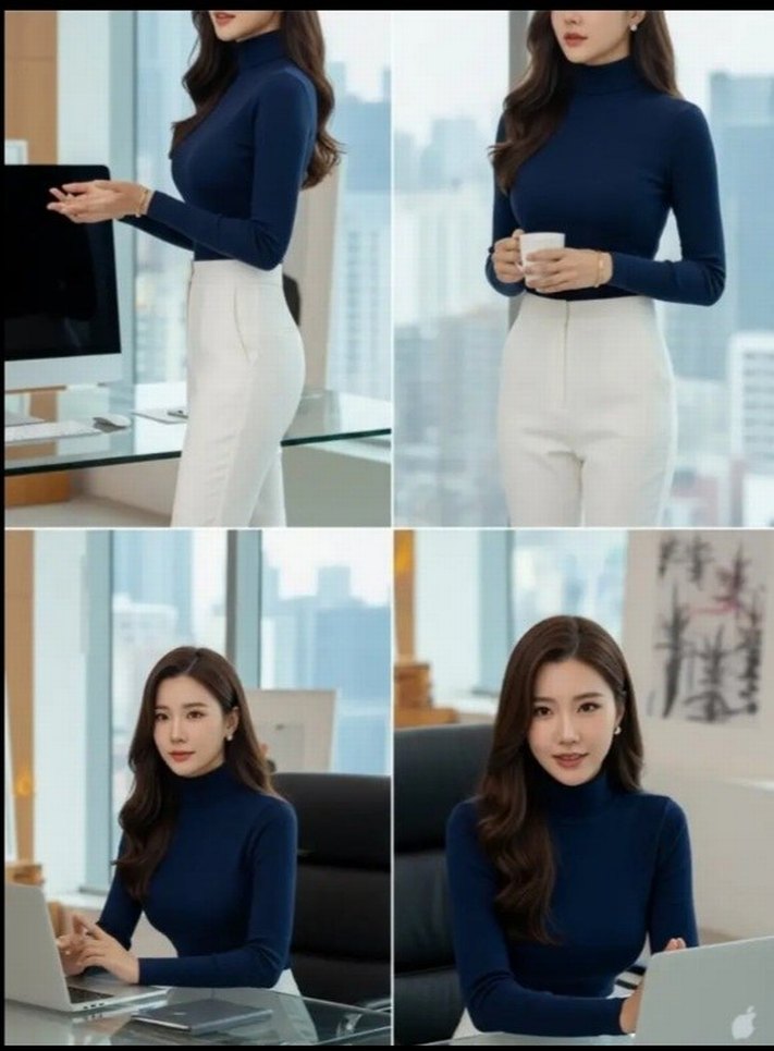 Mavi Boğazlı Kadın Kazak - Görsel 2