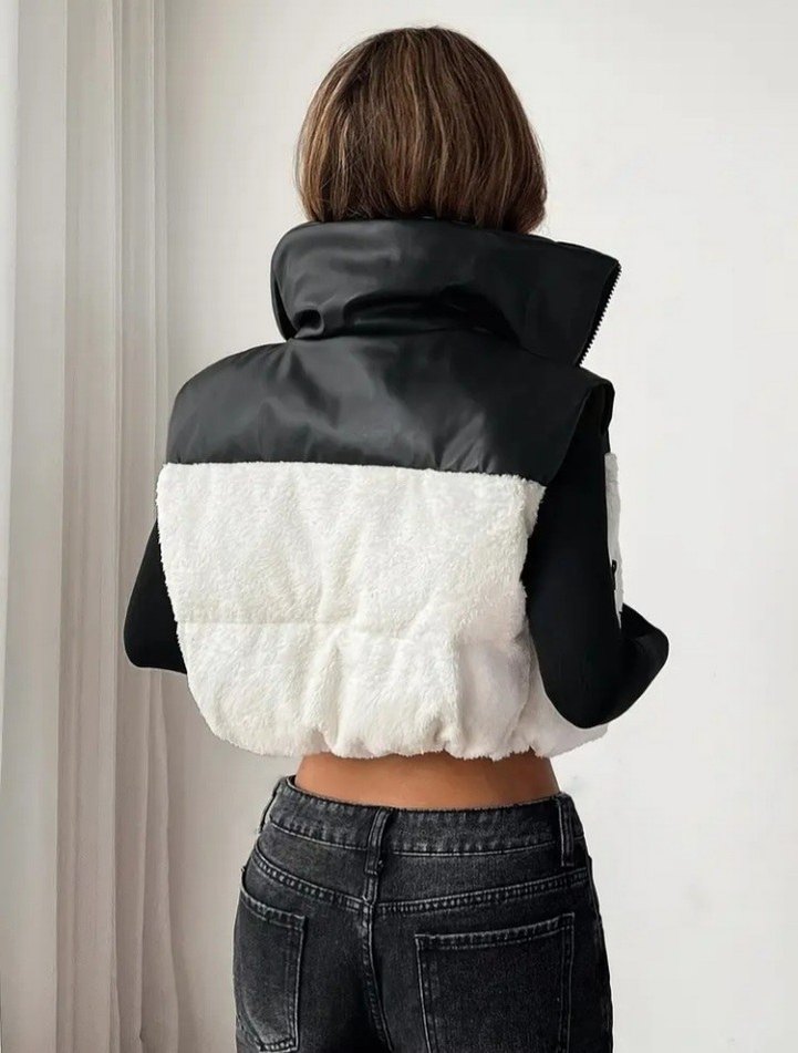 Sokak Stili Mini Kürklü Fermuarlı Yelek - Görsel 2