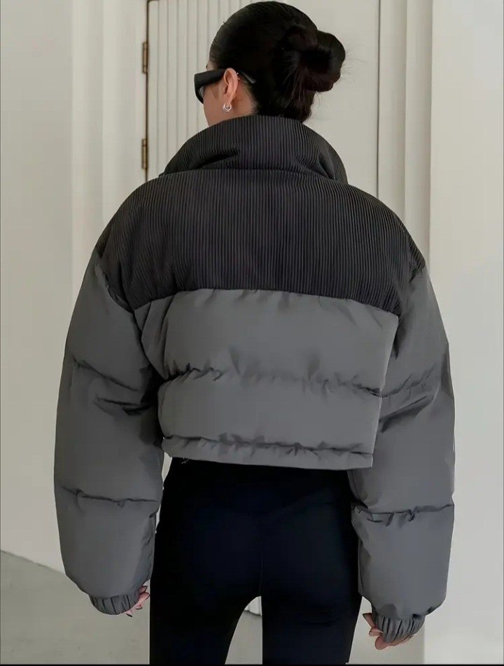 Gri Kadın Şişme Kısa Kış Montu - Görsel 3