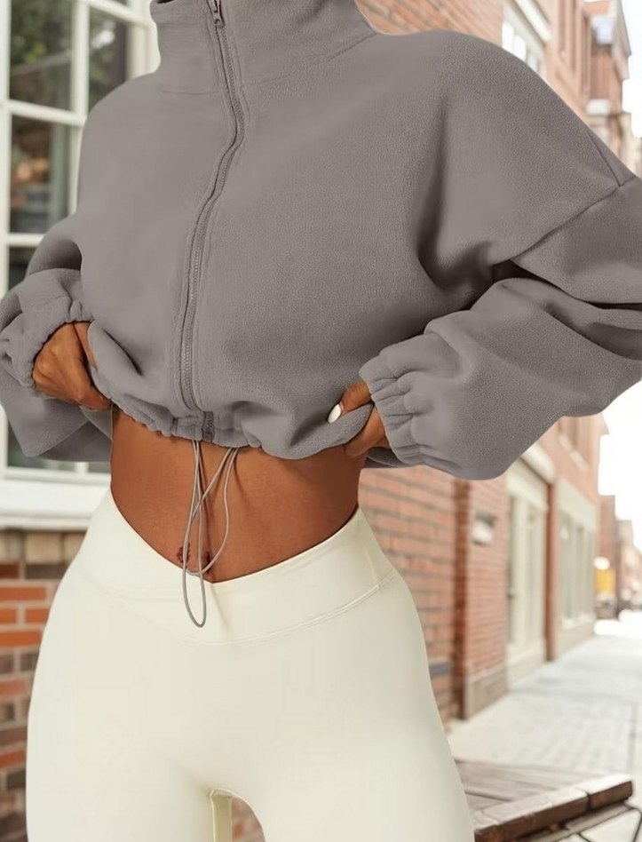 Gri Mini Bomber Ceket Yüksek Yakalı - Görsel 3