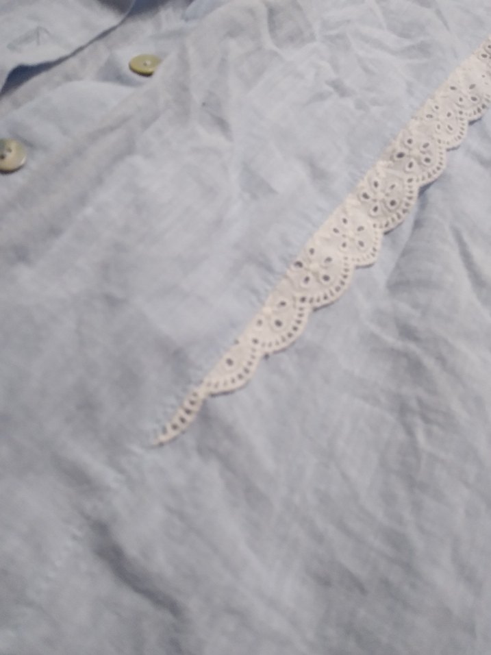 Nakışlı Mavi Keten Uzun Kollu Gömlek - Görsel 2