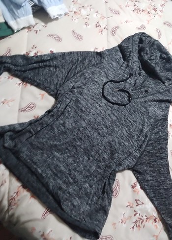 Gri Kapüşonlu Rahat Kadın Sweatshirt - Görsel 3