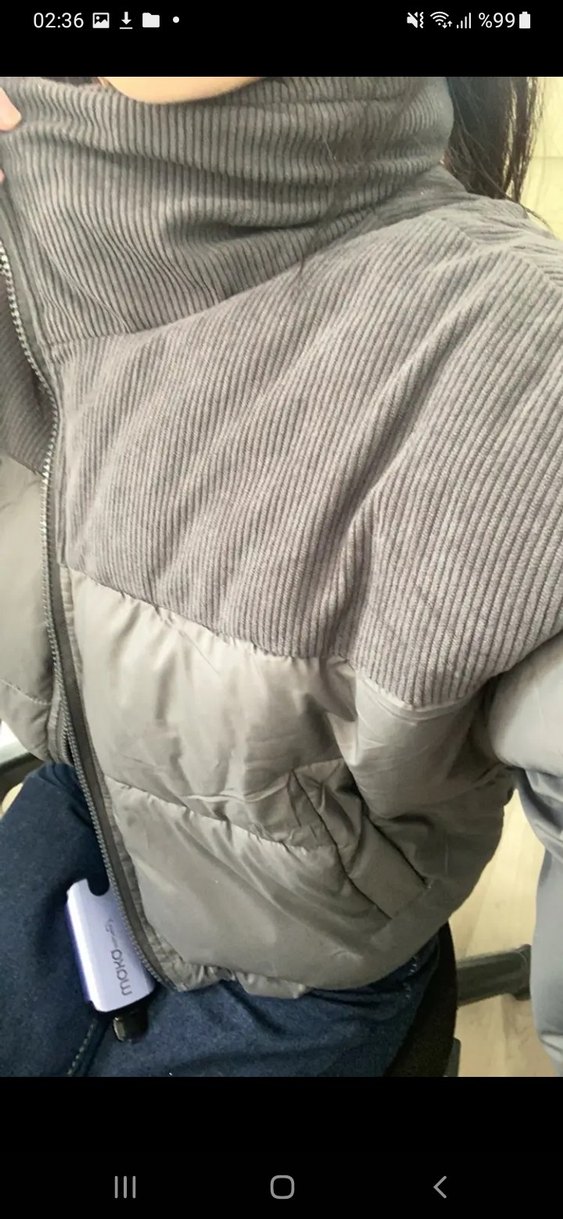 Kadın Gri Midi Kışlık Fermuarlı Mont - Görsel 2