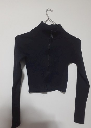 Siyah Fermuarlı Mini Spor Kadın crop
