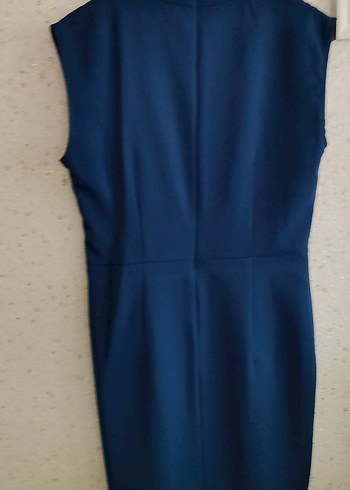 Petrol yeşili Drapeli diz altı Abiye Elbise - Görsel 3