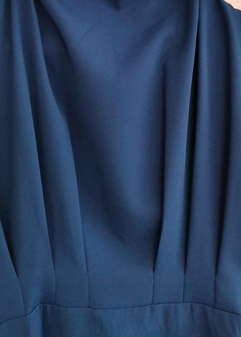 Petrol yeşili Drapeli diz altı Abiye Elbise - Görsel 2