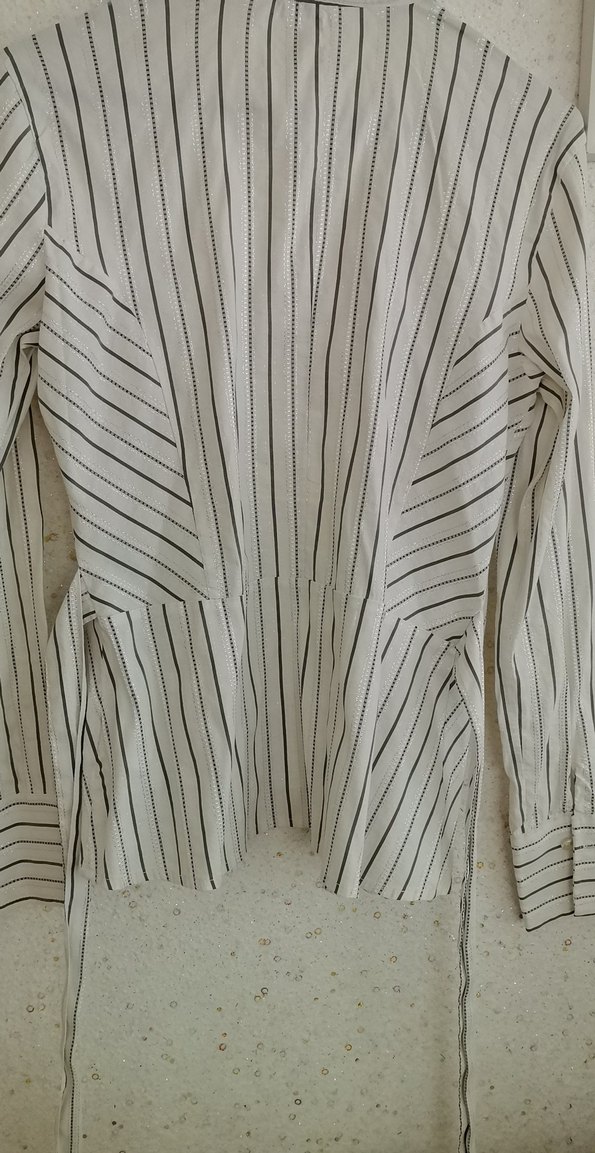 Kadın Beyaz Çizgili Keten Gömlek - Görsel 4