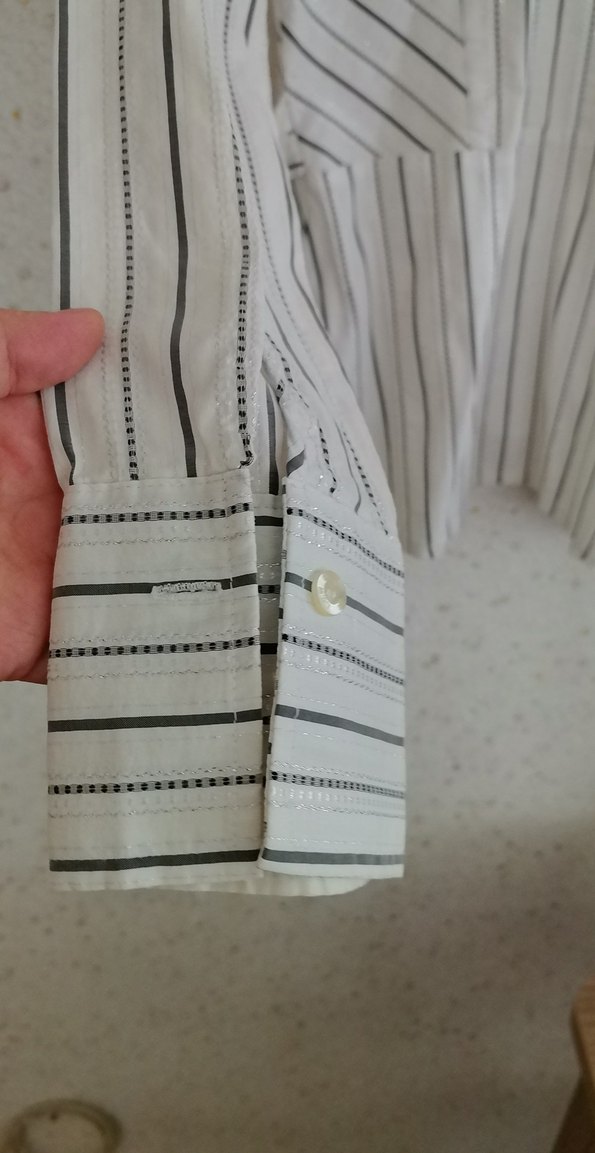 Kadın Beyaz Çizgili Keten Gömlek - Görsel 5