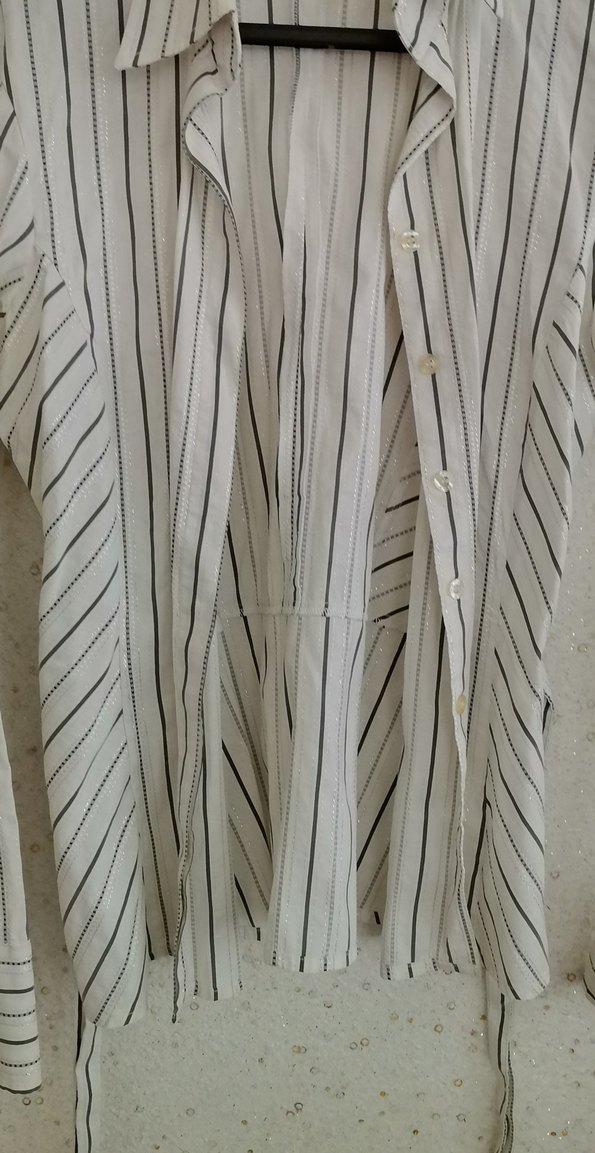 Kadın Beyaz Çizgili Keten Gömlek - Görsel 2