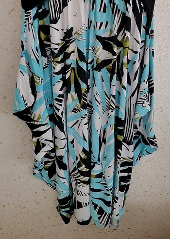 V Yaka Desenli Turkuaz Uzun Elbise - Görsel 3