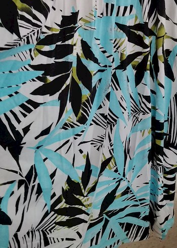 V Yaka Desenli Turkuaz Uzun Elbise - Görsel 6