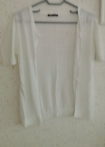 Beyaz Kısa Kollu Midi Kadın Hırka - Görsel 4