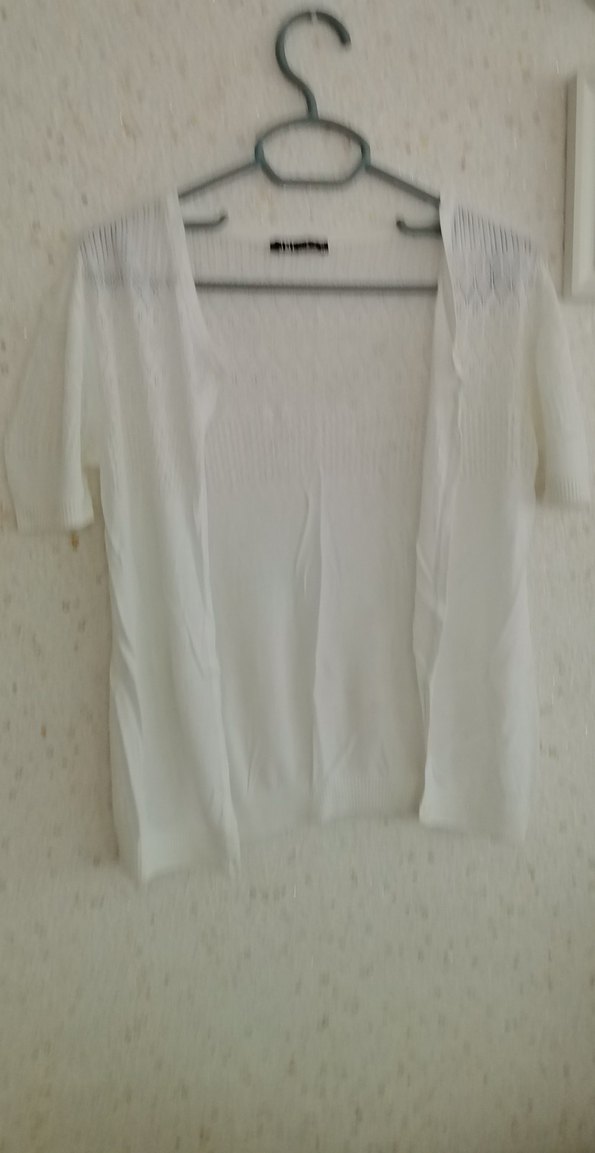 Beyaz Kısa Kollu Midi Kadın Hırka - Görsel 4