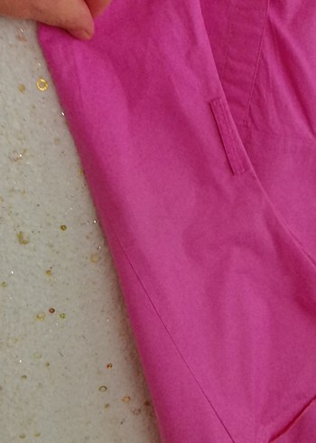 Düğmeli V Yakalı Pembe Keten Kadın Gömlek - Görsel 4