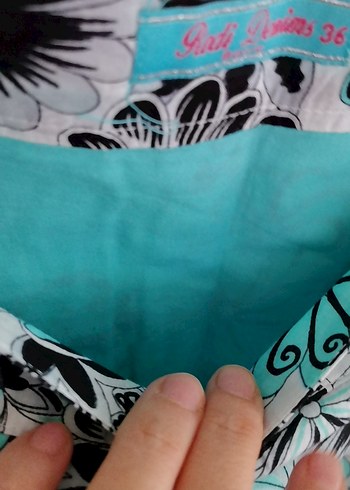 Turkuaz Gri Çiçek Desenli Pilili Midi Etek - Görsel 4