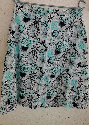 Turkuaz Gri Çiçek Desenli Pilili Midi Etek - Görsel 6