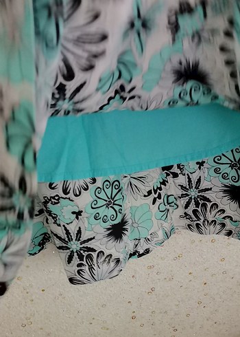 Turkuaz Gri Çiçek Desenli Pilili Midi Etek - Görsel 5