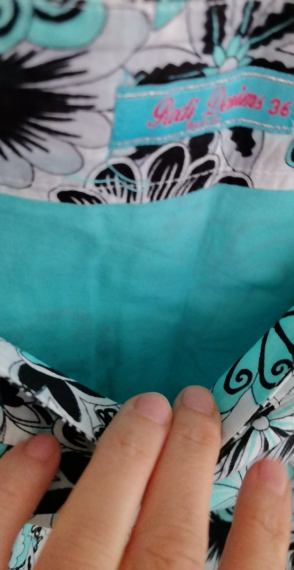 Turkuaz Gri Çiçek Desenli Pilili Midi Etek - Görsel 4