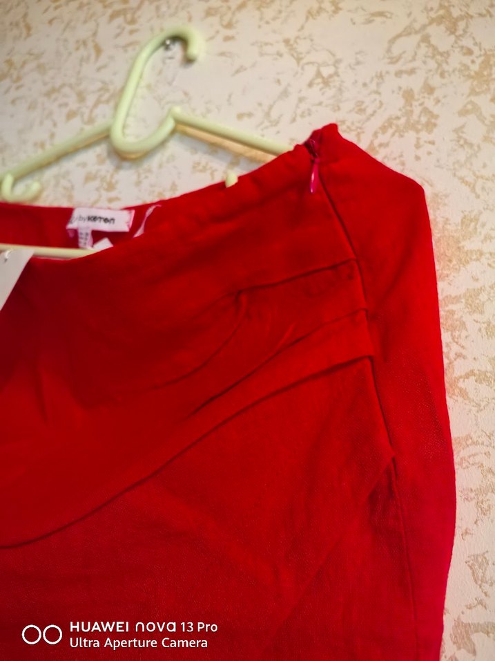 Düğmeli Kırmızı Keten Mini Kadın Şort - Görsel 4