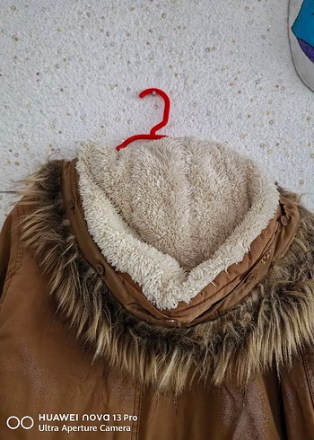 Kı çocuk kahverengi Kürklü  Midi Ceket - Görsel 7