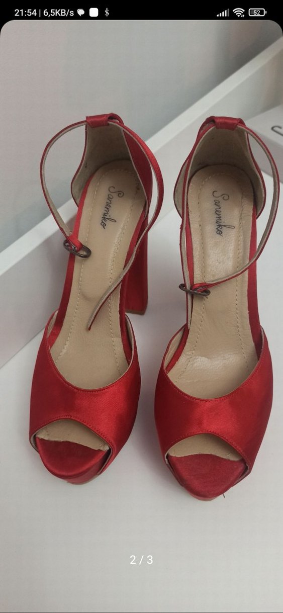 Kırmızı Parlak Platform Topuklu Kadın Ayakkabı - Görsel 2