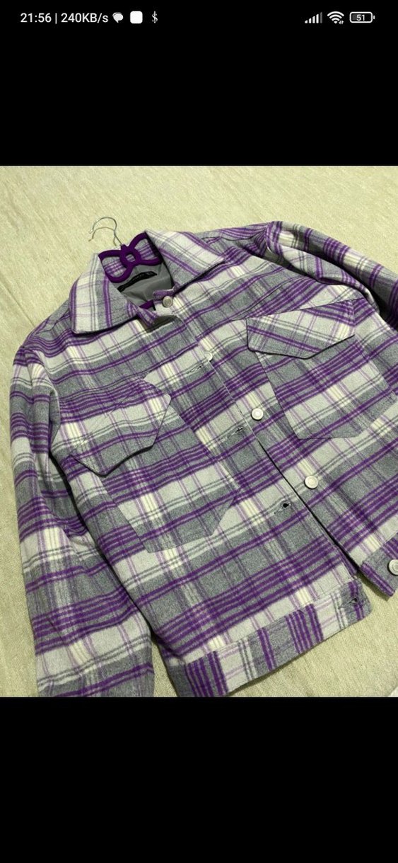 Düğmeli Mor Gri Batik Desenli Kadın Ceket - Görsel 2