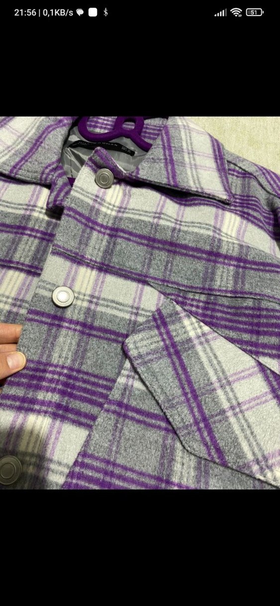 Düğmeli Mor Gri Batik Desenli Kadın Ceket - Görsel 4