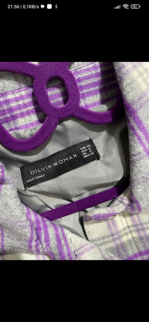 Düğmeli Mor Gri Batik Desenli Kadın Ceket - Görsel 3