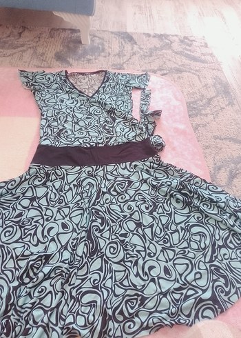 V Yaka Turkuaz Desenli Hamile Elbisesi - Görsel 5