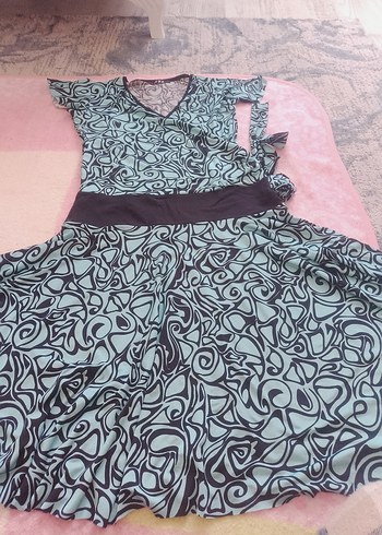 V Yaka Turkuaz Desenli Hamile Elbisesi - Görsel 4