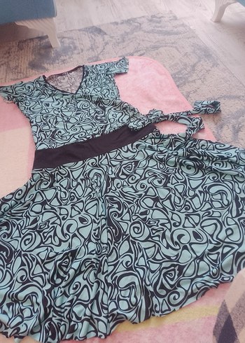 V Yaka Turkuaz Desenli Hamile Elbisesi - Görsel 6