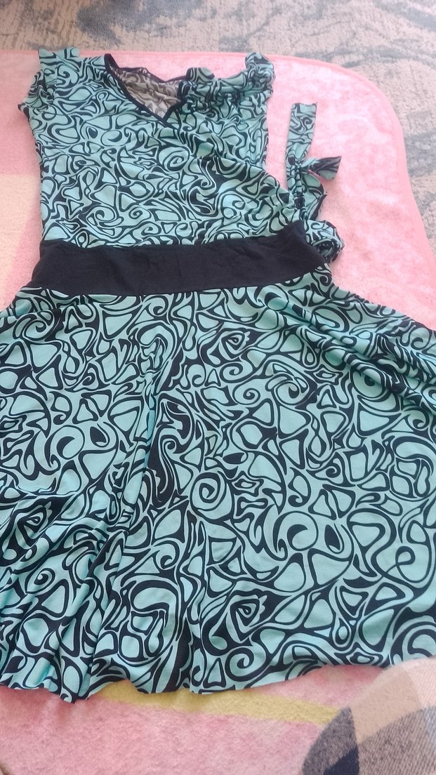 V Yaka Turkuaz Desenli Hamile Elbisesi - Görsel 2