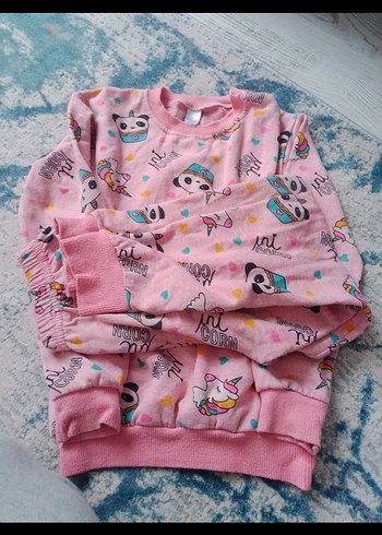 Kız Çocuk Pembe Desenli Sweatshirt