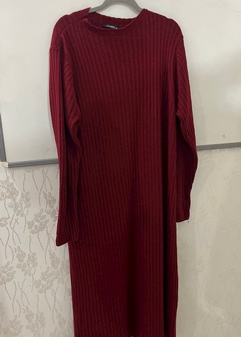 Bordo Örgü Kadın Uzun Elbise - Görsel 2