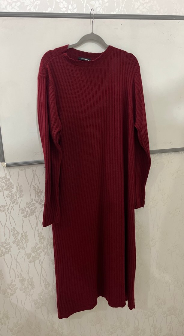 Bordo Örgü Kadın Uzun Elbise - Görsel 2