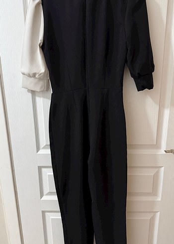 Kadın Beyaz Uzun Kollu Drapeli Tulum - Görsel 3