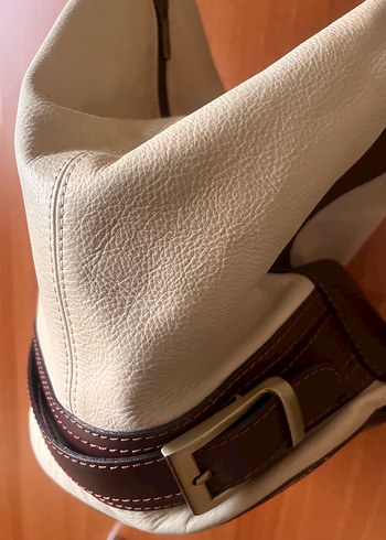 Minimalist Bej Gerçek Deri Kadın Çanta - Görsel 3