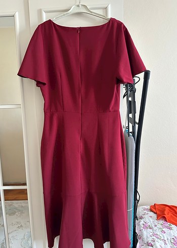 Bordo Midi Drapeli Kısa Kollu Elbise - Görsel 4