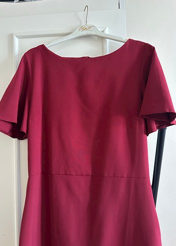 Bordo Midi Drapeli Kısa Kollu Elbise - Görsel 3