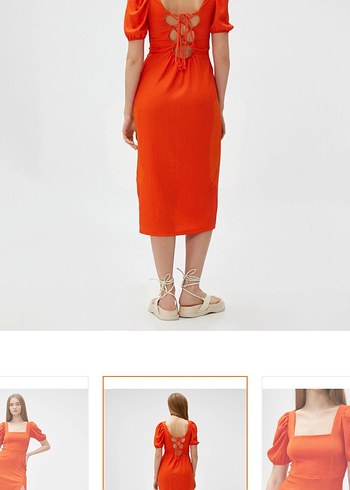 Turuncu Midi Strappy Elbise - Görsel 3