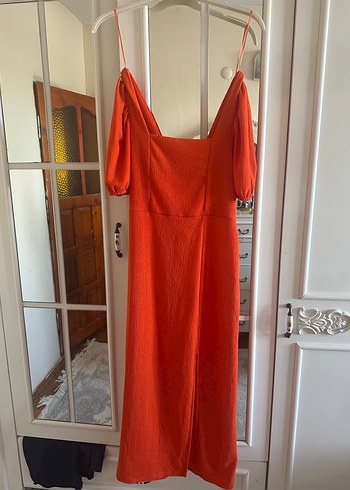 Turuncu Midi Strappy Elbise - Görsel 4