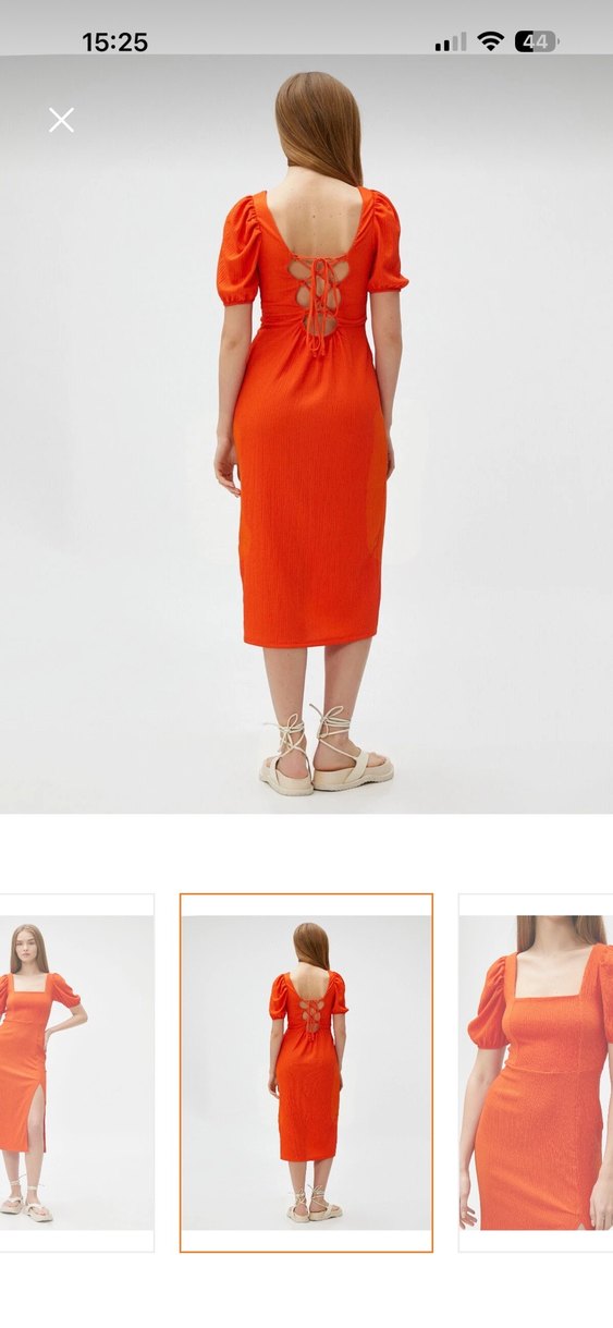 Turuncu Midi Strappy Elbise - Görsel 3