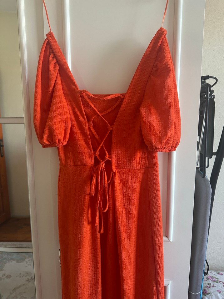Turuncu Midi Strappy Elbise - Görsel 5